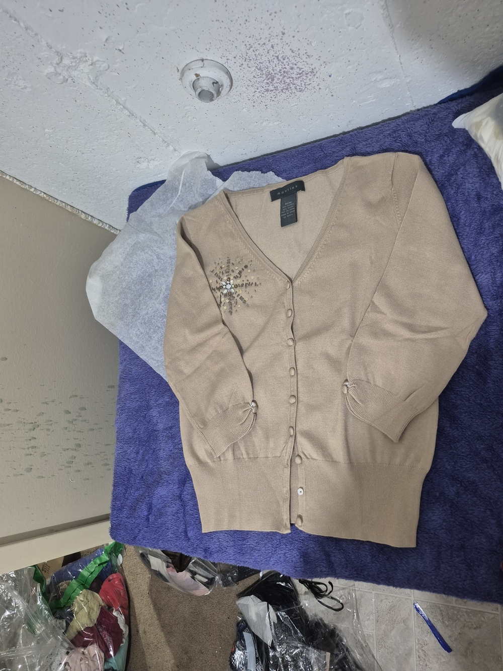 Classic Embellished Tan Cardigan Sweater